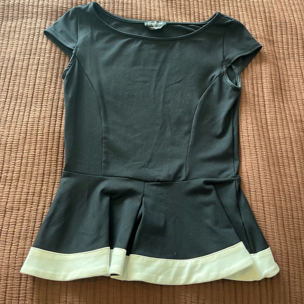 Bebe Black White Peplum Top